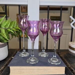 Set of 4 Vintage Iridescent Purple Cordial Glasses Tulip Liqueur Wine Glasses